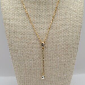 DKNY Crystal Lariat Necklace Gold Tone